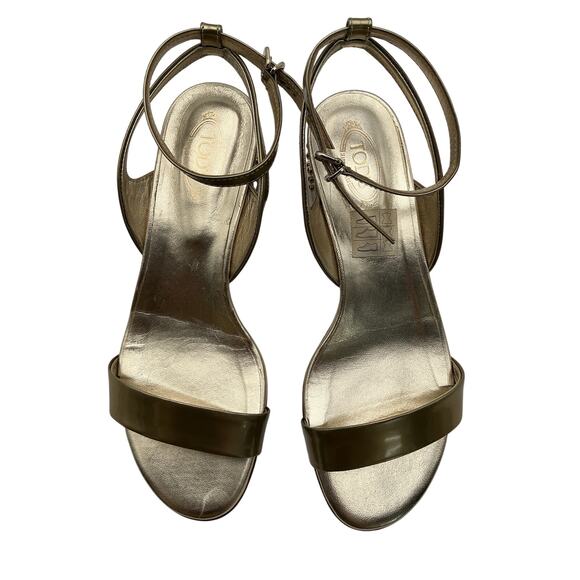 Tod's Gold Leather Studded Accents Sandals Size 6.5 - Picture 3 of 6